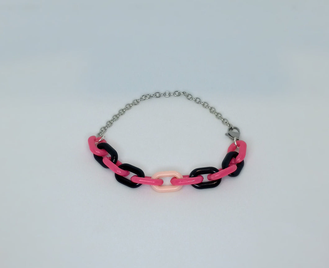 Black with 2 Pinks - Half & Half Bracelet