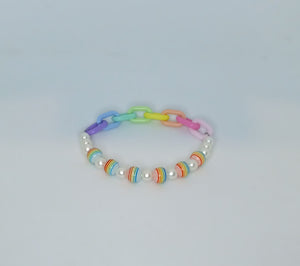 Rainbow Bead with Pearls and Link - Half & Half Bracelet