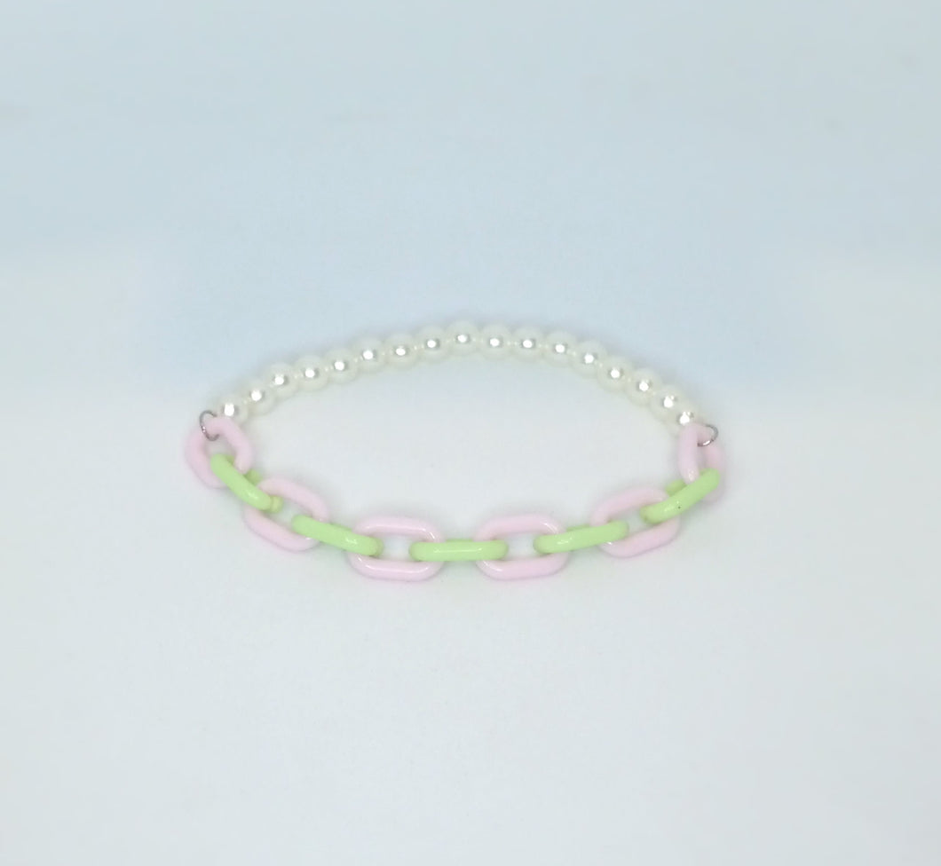 Pink and Green with Pearls - Half & Half Bracelet