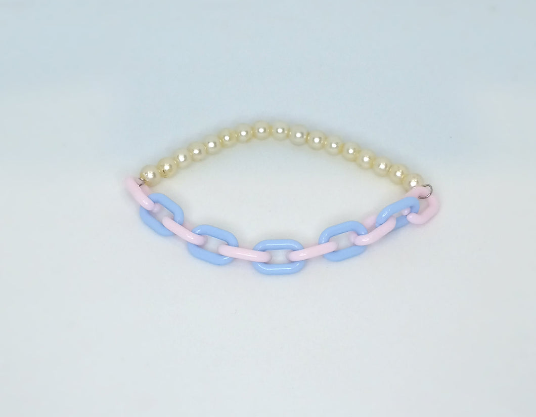Blue and Pink with Pearls - Half & Half Bracelet