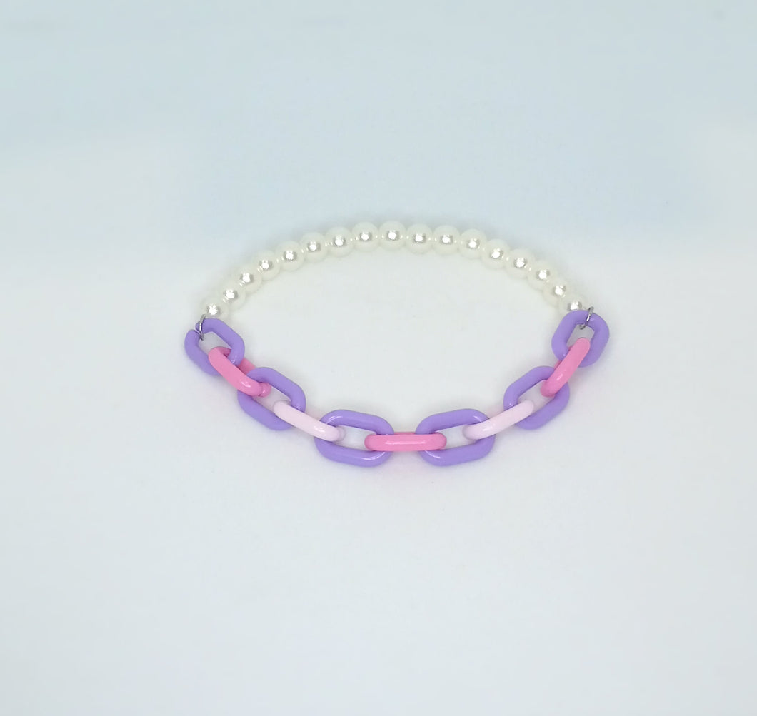 Purple and Pink Links with Pearls - Half & Half Bracelet