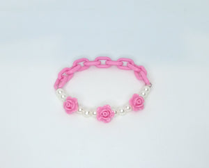 Pink Flower, Links and Pearls - Half & Half Bracelet