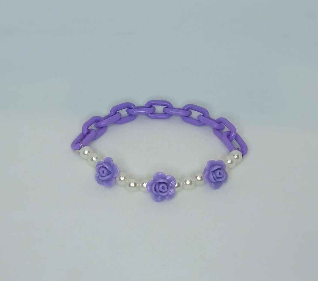Purple Flowers, Links, and Pearls - Half & Half Bracelet