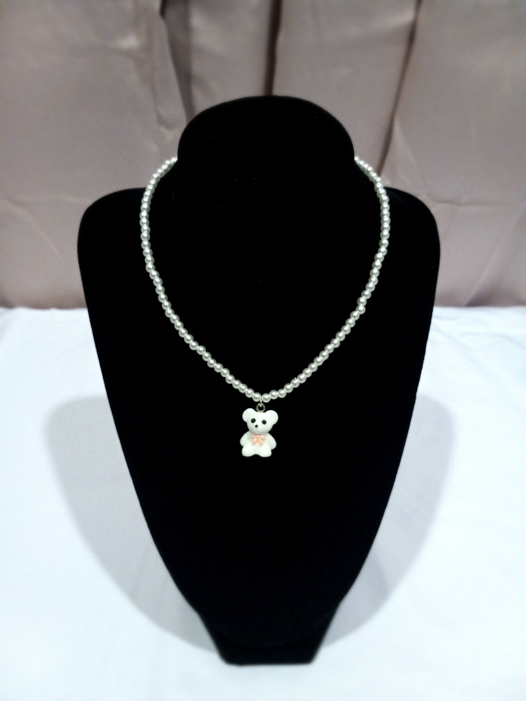 Pearl Necklace with Teddy Bear