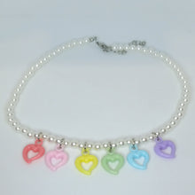 Load image into Gallery viewer, Pearl Necklace with Rainbow Hearts
