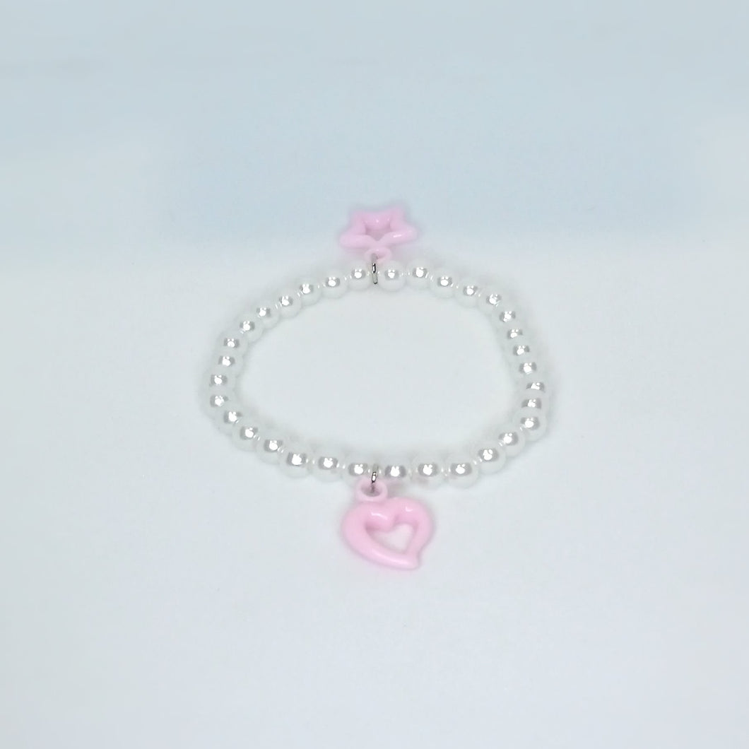 Pearl Bracelet with Pink Heart and Star