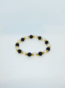 Black, Gold, and Pearl Bead Bracelet