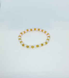 Gold, White, and Pink Bead Bracelet - Half and Half
