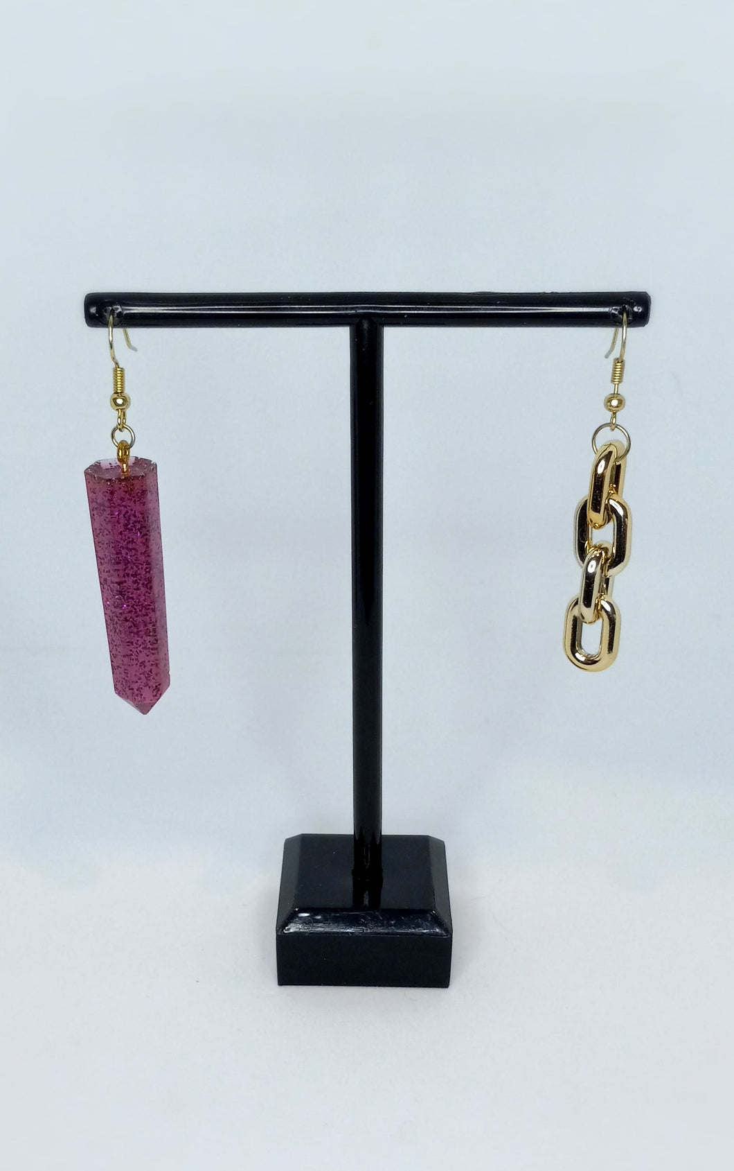 Purple Crystal with Gold Links - Mix Match Earrings