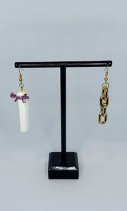 Pink Bow Crystal with Gold Links - Mix Match Earrings