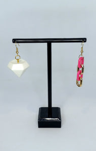 Diamond with Pink and Gold Links - Mix Match Earrings