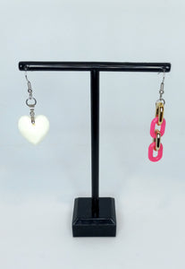 Heart with Pink and Gold Links - Mix Match Earrings