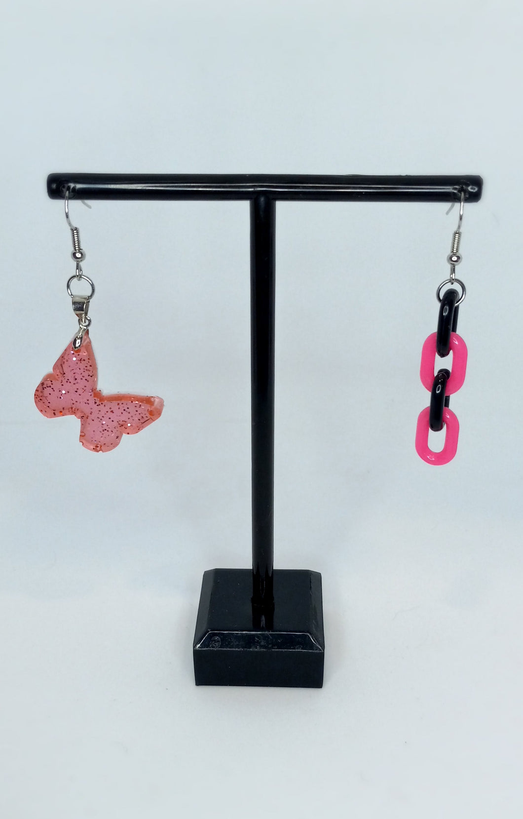 Pink Butterfly with Links - Mix Match Earrings