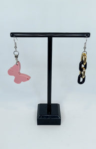 Pink Butterfly with Black and Gold Links -