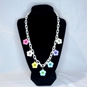 White with Colorful Flowers Necklace