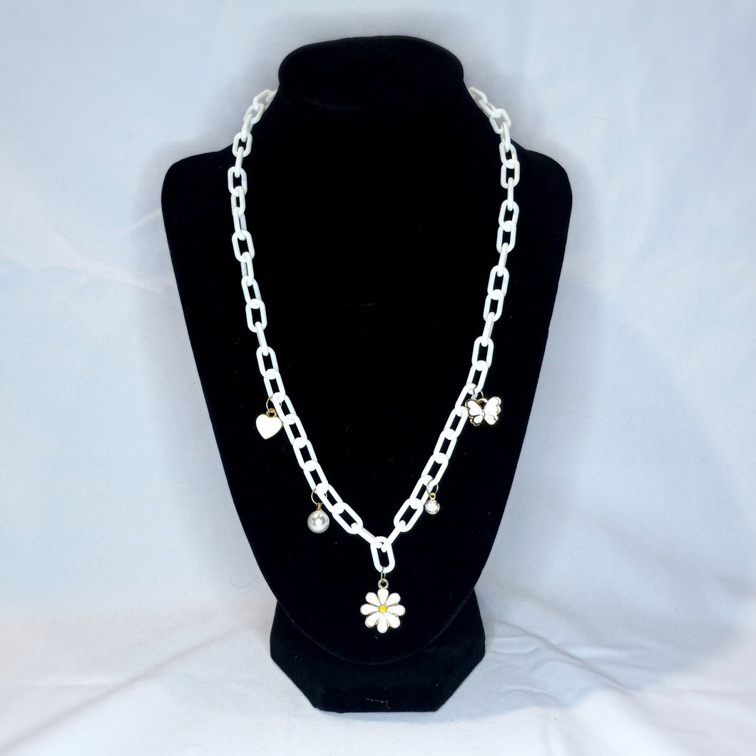 White Flower Charm Necklace
