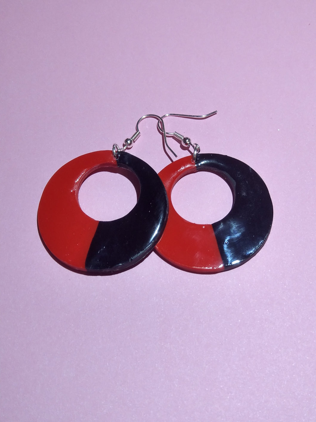 Half and Half Circle Earrings (Red and Black)