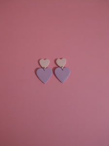 Spring Double Heart Earrings (Pink And Purple)