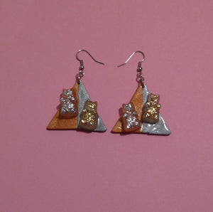 Gold and Silver Bear Earrings