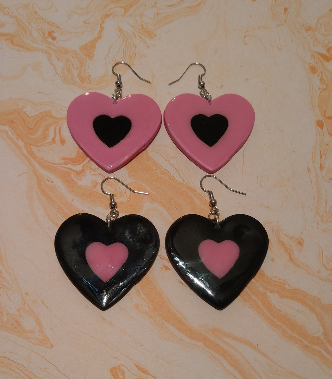 Heart in Heart Earring (Pink/Black)