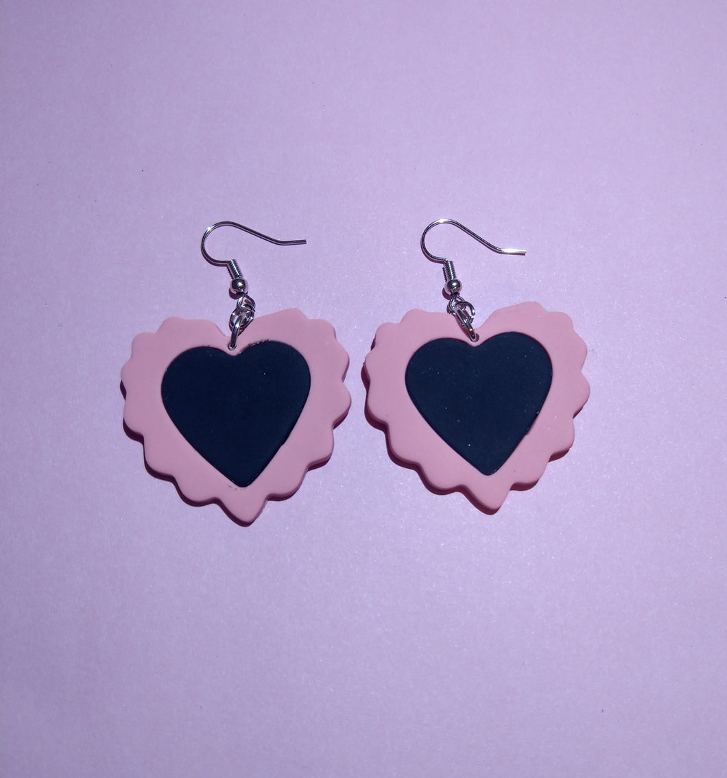 Lace Heart Earrings V2 Pink and Black