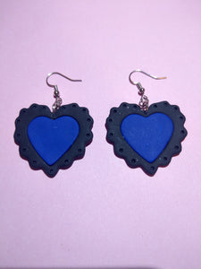Lace Heart Earrings V2 Black and Blue