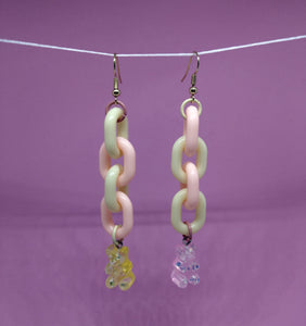 Yellow and Pink Link Bear Earrings