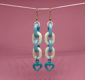 Blue and White Heart Link Earrings